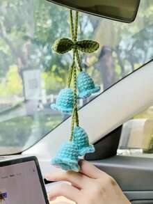 1 件铃兰吊坠钩针钩针车镜吊坠钩针花汽车零件汽车吊坠钥匙扣包吊坠纱线完成白色（包括 4 朵小花），女士汽车零件，我的订单，汽车内饰件粉色汽车零件 - 彩色 - 查看 3