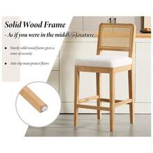 Chairus Kitchen Bar Stools Set Of 2 Upholstered High Chair In Linen Mid-Century Breakfast Counter Stool With Wooden Legs - White - View 7