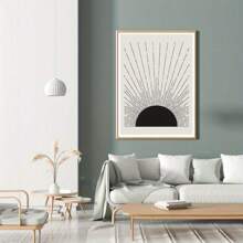 Set Of 2 Minimalist Sun Art Prints - Black & White Abstract Sunburst Designs - Frameless Modern Wall Decor For Living Room, Office - 2D Flat