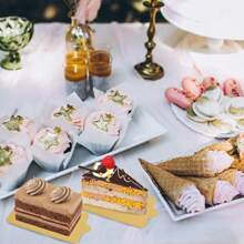 50/100pcs Mini Cardboard Cake Base, Golden Mousse Dessert Board Base, Disposable Paperboard Cupcake Boards, For Wedding Birthday Party Dessert Displays Tray Pastry Plates - Grease Proof & Moisture Resistant Assorted Sizes (Rectangle Square Triangle)