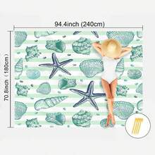 1 件海洋元素印花沙滩垫，防水防沙超大沙滩垫，轻便，适合成人旅行、露营和野餐 - 彩色 - 查看 27