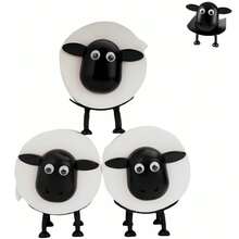 3PCS Sheep-Shaped Toilet Paper Holder, Towel Storage Rack, 3D Printed Black Sheep Toilet Roll Holder, Wall-Mounted Bathroom Tissue Basket, Fun Housewarming Gift And Bathroom Decoration - 黑與白 - 查看 2
