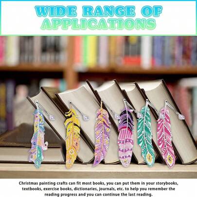 6pcs/Set DIY Special Shaped Diamond Art Bookmarks Feather PET Crystal Rhinestones Diamond Painting Bookmarks With Crystal Pendants For Books Notes Journaling, Reading Accessories, Relaxing DIY Craft Kit, Perfect Gifts For Book Lover, Women, Mom, Teachers, Book Club, Suitable For Christmas, New Year, Valentine's Day, Thanksgiving, Birthday, Wedding Holiday Festival Party