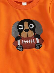 Sudadera con capucha de fútbol para bebé, con bordado de perro de rugby, cuello redondo, ropa informal de invierno y otoño - Naranja - Ver 3