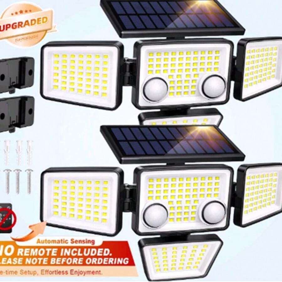 Tuffenough Solar Outdoor Lights 2500LM 210LED Security Lights,3 Heads Dimmable SpotLights With 3 Modes,IP65 Waterproof(1 Packs) - Upgraded (2Packs) - View 1