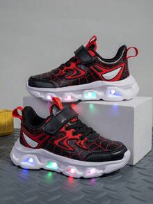 Zapatos con luces LED para niños, tenis casuales con cierre de , de unicolor, transpirables y suaves, cómodos y flexibles, fáciles de usar, adecuados para atuendos diarios y deportivos de niños - Negro - Ver 3