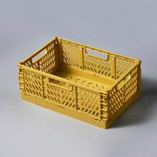 1pc Plastic Desktop Storage Box, Foldable Multifunctional Portable Organizer Basket, Stackable & Foldable Storage Basket For Makeup, Jewelry, Bedroom Vanity, Office & Kitchen, Organizer Tray With Divider For Utensils, Stationery, Snacks And Miscellaneous ItemsSimple, Hollow Out Design, Solid Color