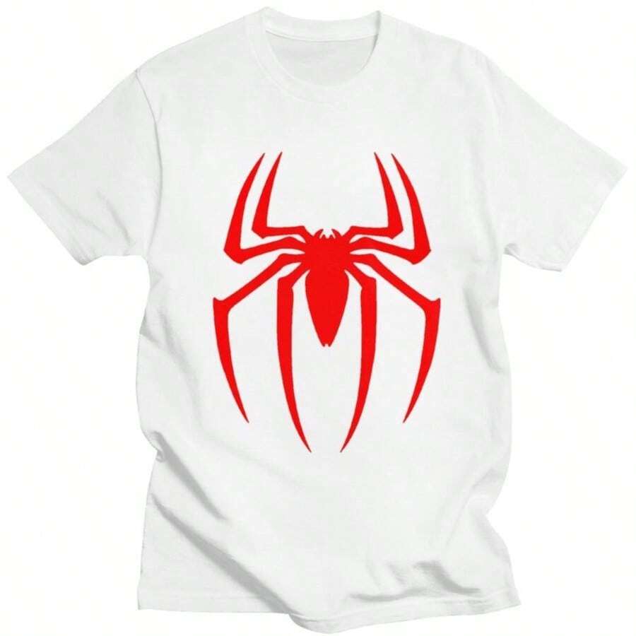 BREATHABLE SUMMER Custom Spidermans Cartoon Superhero T Shirt For Men Pure Cotton Tshirt Leisure Tee Short SLEEsve T-Shirts Loose Fit Clothing - 白色 - 查看 1