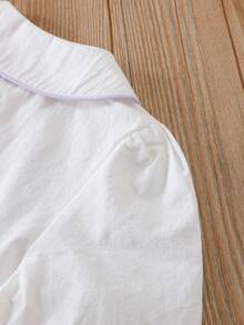 女童花卉蕾丝棉质校园风衬衫 - 白色 - 查看 6