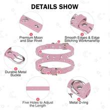 DILLYBUD Leather Dog Collar For Puppy Small Medium Dogs, Adjustable Star And Moon Studded Pet Collars With Rust-Proof Metal Buckle And Charms, XS S Dog Collars For Boy And Girls, Black - Pink - View 2