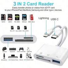 1 Packung Kamera-dedizierter SD-Kartenleser | 2-in-1 + 3-in-1 USB 3.0 Hochgeschwindigkeits-Adapter | Unterstützt SD/TF (Micro SD) Speicherkarten | Handyzubehör kompatibel mit Handys der Serien 15/14/13 | Universal für Tablets | Digitalkamera Zubehör | Plug and Play
