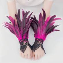 Women Lace Artificial Feather Gloves Witch Angel Costume Accessories Swan Wings Wrist Bands Halloween Accessories