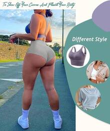 Women's High Waist Yoga Booty Shorts Workout Spandex Dance Hot Pants Butt Lifting Leggings Rave Outfits Customized Christmas New Year - 淺灰色 - 查看 4