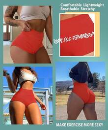 Women's High Waist Yoga Booty Shorts Workout Spandex Dance Hot Pants Butt Lifting Leggings Rave Outfits Customized Christmas New Year - 紅色 - 查看 5
