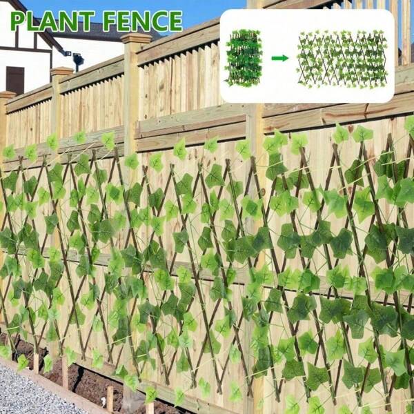 Garden Screening Expanding Trellis Privacy Screen Hedge Artificial Faux Ivy Leaves Wooden Fence