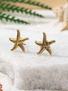 1对几何珍珠海星耳钉，简约实用多功能 - 彩色 - 查看 2