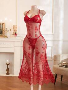 Bộ đồ ngủ hở lưng gợi cảm và quần lót dây G-String dành cho nữ - Màu Đỏ Sâu - Xem 2