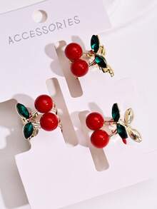 3 件波西米亚樱桃金属合金发夹套装，优雅精致的水钻樱桃闪亮方形矩形椭圆形发饰，适合女士，适合侧刘海、迷你发夹，四季旅行和度假美容爪夹 - 彩色 - 查看 13