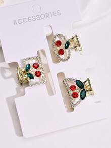 3 件波西米亚樱桃金属合金发夹套装，优雅精致的水钻樱桃闪亮方形矩形椭圆形发饰，适合女士，适合侧刘海、迷你发夹，四季旅行和度假美容爪夹 - 彩色 - 查看 16