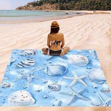 1 件海洋元素印花沙滩垫，防水防沙超大沙滩垫，轻便，适合成人旅行、露营和野餐 - 彩色 - 查看 5