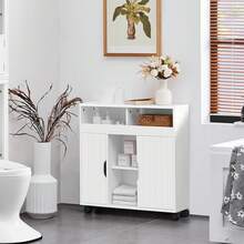 Mobile Bathroom Cabinet With Casters, Floor Cabinet With Sliding Door, Wooden Cabinet With Multi-Level Shelves 20 X 70 X 72 Cm, White Storage Cabinet - 1 - 查看 7