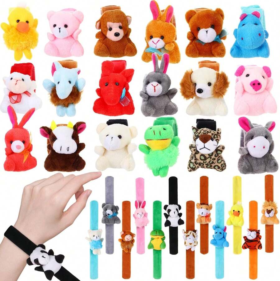 30 Pcs Stuffed Animal Slap Bracelet For Kids Cute Animal Slap Bracelets Stuffed Bracelets Bulk Slap Bracelet Plush For Holiday Gifts, Themed Party Favors, Classroom Rewards - 彩色 - 查看 1