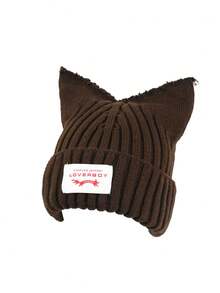 女士时尚百搭可爱耳针织帽 - 彩色 - 查看 3