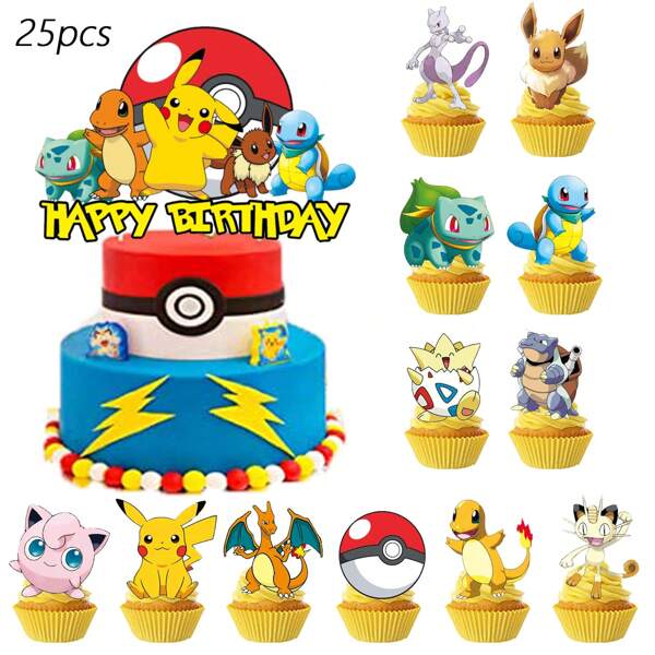 pokemon Pokemon Cake Topper,Cupcake Toppers,Pokemon Birthday Decorations,Pokemon Theme Party Supplies,Pokemon Birthday Decorations,Pokemon Cake Decorations,Pokemon Cake Decorations