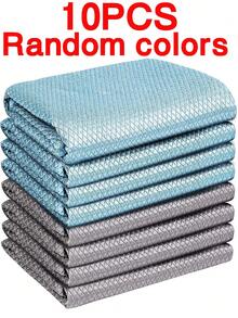 1/5/10 Stücke zufällige Farben, nicht gestreift, Reinigungstuch, einfach zu reinigen und polieren, Fenster-Glas-Tuch, Edelstahl, Auto, Küche, wiederverwendbar - Mehrfarbig - Übersicht 10
