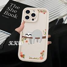 [Teléfono] Funda con diseño de perezoso, flor y perezoso, textura esmerilada, tacto suave, ideal para parejas, compatible con phone 11, 12, 13, 14, 15, ProMax, XS, XR, X, 8 Plus, SE, 2022 y 13. Estilo universal para parejas, padres, novios, hombres o mujeres - Blanco marfil - Ver 10