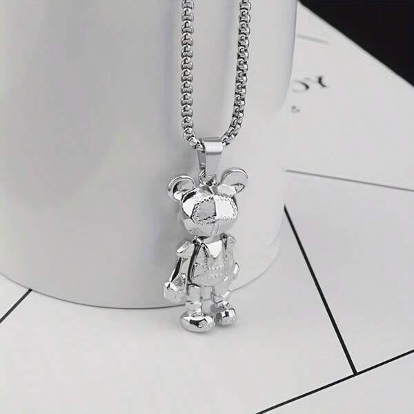 1pc Zinc Alloy Movable Arm/Leg Bear Pendant Necklace, Creative For Men's Casual Wear