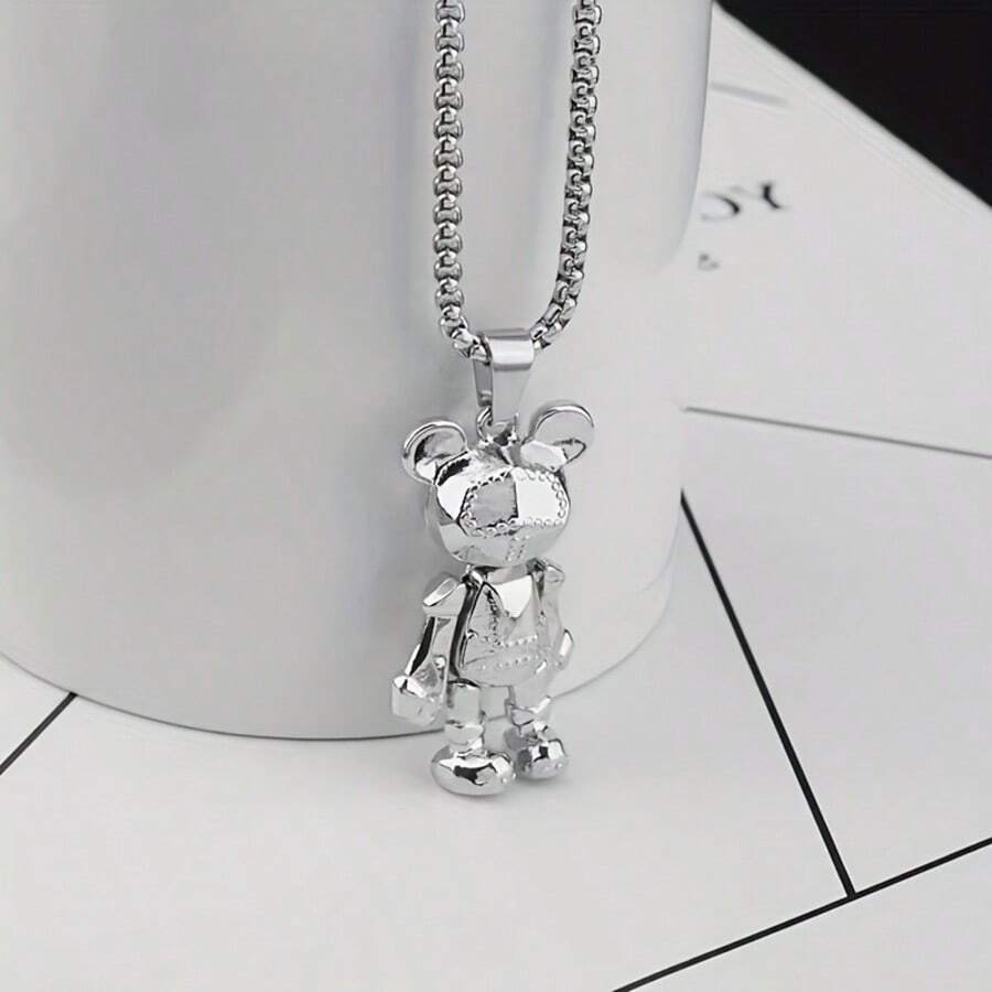 1pc Zinc Alloy Movable Arm/Leg Bear Pendant Necklace, Creative For Men's Casual Wear
