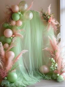 1 pièce Rideau en mousseline romantique pour mariage, décoration de fête de mariage en extérieur, rideau pour arche de mariage et chaise, convient pour la cérémonie de mariage, la douche nuptiale et la décoration de fête à thème - vert clair - Voir 9