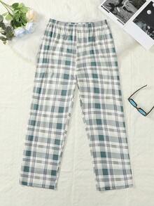 Set Piyama Pria Musim Panas: Atasan Lengan Pendek Tipis Warna Polos dan Celana Motif Kotak-kotak - MultiWarna - View 6