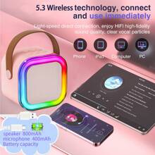 Mini Karaoke Maschine, Karaoke Maschine für Kinder und Erwachsene, tragbarer Bluetooth Karaoke Lautsprecher mit 2 kabellosen Mikrofonen und Party Lichtern für Kinder und Erwachsene, Geburtstagsgeschenke für Mädchen, Jungen, Familie, Haus Party