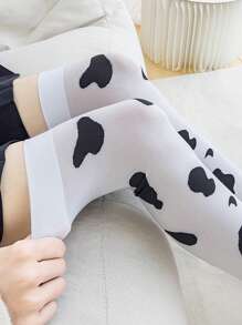 1 Pair Cute Cartoon Star & Milk Pattern Thigh High Socks, Fashionable Leg Warmers For Women, Spring/Summer