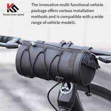 Adjustable Bike Handlebar Bag - Black, Multi-Compartment, Portable Front Frame Tube Bag For Cycling Essentials, Handlebar Mounted Bag, Smooth Cylindrical Design, Elastic Fixing System, Bicycle Bag