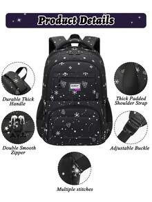 3pcs Black Snowflake Boy & Girl Backpack, Tote Bag, Pencil Case Set, Lightweight Large Capacity Polyester Student School Bag, Travel Backpack, Ideal Birthday Gift, Back To School Essential