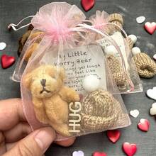 1 Set Mini Plush Bear Hug Gift Bag With Motivational Card, Adorable Brown And White Teddy Bears In A Clear Mesh Bag, Perfect Thoughtful Birthday And Holiday Gift For Loved Ones, Heartfelt Present For Significant Other