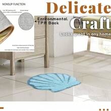 1件装毛绒扇贝形浴室地垫 - 仿羊羔绒材质，TPR防滑，可机洗，蓝白贝壳图案，柔软蓬松的仿羊羔绒材质，适用于浴室、卧室、厨房、办公室、游戏室 - 装饰地垫，浴室地垫，厨房装饰，厨房地毯 - 彩色 - 查看 9