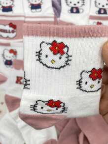 Sanrio 1/2/4/8Pairs Sanrio Random Shipping Sanrio Hello Kitty Kuromi Melody Cartoon Anime Pattern Children's Mid-Length Socks,Spring And Summer Sports Socks, Breathable, Odor Proof, And Sweat Absorbing Socks Suitable For Ages 9-25.