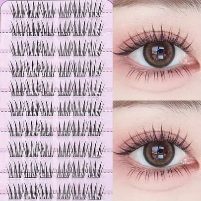 MIXIAOHE 한국 스타일 접착제 없음 인조 속눈썹 60개 개별 클러스터 DIY 제거 없음 자연 곱슬 현실적인 모습 데일리 파티션 장착 접착 스트립 확장 클러스터 초보자를 위한 인조 속눈썹, 길이 10mm-13mm 래쉬 클러스터, 아이 래쉬 클러스터, 개별 속눈썹, 속눈썹, 인조 속눈썹