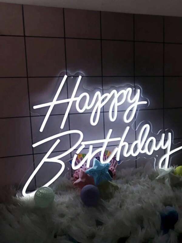 Placa de neon LED "Feliz Aniversário", placa de neon de aniversário para decoração de parede, festa de aniversário, quarto, presente infantil com alimentação USB e interruptor dimmer
