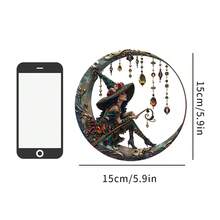 1 pezzo Ciondolo a forma di cappello da strega con luna in cristallo acrilico, decorazione per finestra in vetro colorato, opera d'arte da appendere alla parete, adatto per cortile, giardino, camera da letto, decorazione domestica, Ognissanti, feste, regalo di inaugurazione casa, 2D - Corda multicolore-oro - Visualizzare 3