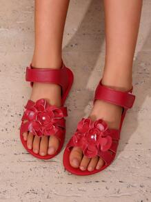 Sandalias para niños 2025: Flor grande de gancho y bucle para un solo pie, de moda y versátil, con punta redonda, suela plana, antideslizante, zapatos lindos para usar en la playa