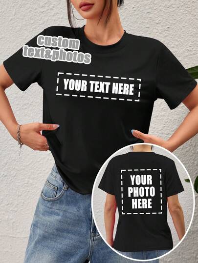 Camisetas personalizadas para mujeres - Agrega tu texto y fotos (paisaje/insignia/foto de pareja/foto familiar/selfie/mascota, etc.), personalización de impresión frontal y trasera, diseña tu propia camiseta impresa personalizada como regalo para tu novia, blusas para mujeres, camisetas gráficas personalizadas, camisetas de manga corta para mujeres, blusas, personalizadas, únicas, disfraces de hombre, armario cápsula, impresión gráfica