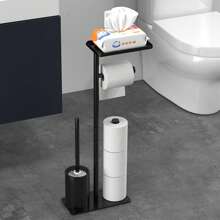 1 pezzo Portarotolo di carta igienica in ferro da appoggio con vassoio di stoccaggio e slot per telefono - montaggio autoadesivo, supporto antitippo per rotoli di carta igienica, accessori per il bagno, organizer per il bagno, di ritorno a scuola