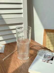 1pc Vertical Striped Plastic/Glass Cup With Lid, Highly Attractive Household Milk Cup, Large Capacity Water Bottle For Summer Back To School