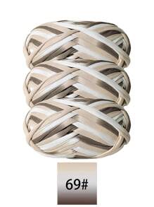 3 pièces Ruban de satin en polyester, environ 300g, mélange multicolore de fil doux en tissu - pour pantoufles au crochet DIY, sacs, panier de rangement (design d'emballage assorti)