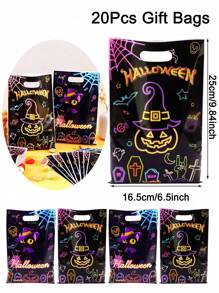 10/20/50pcs Fluorescent Halloween Gift Bags With Handle - Glow-In-The-Dark Cat & Pumpkin Pattern Party Favors For Happy Halloween Decorations 2025, Edgy Gothic Decor & Bulk Trick Or Treat Packaging